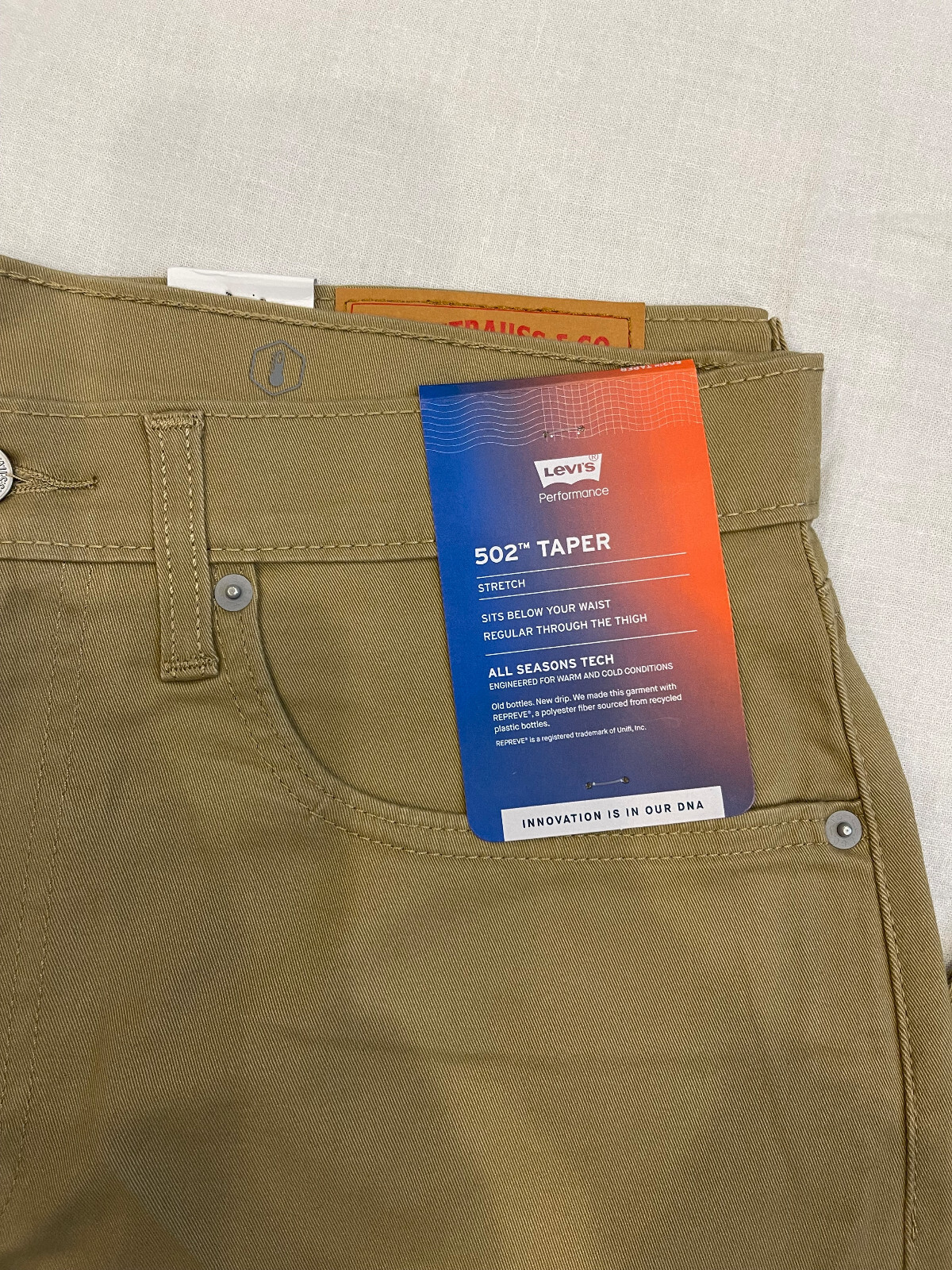 Mens Levis 502 Taper Stretch Twill Jeans 34X32 Harvest Gold All Seasons Tech