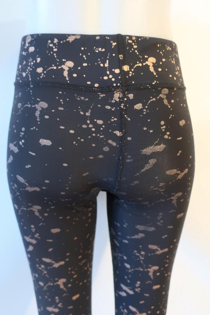 Womens Terez Black Rose Gold Splattered Paint Graphic Leggings M