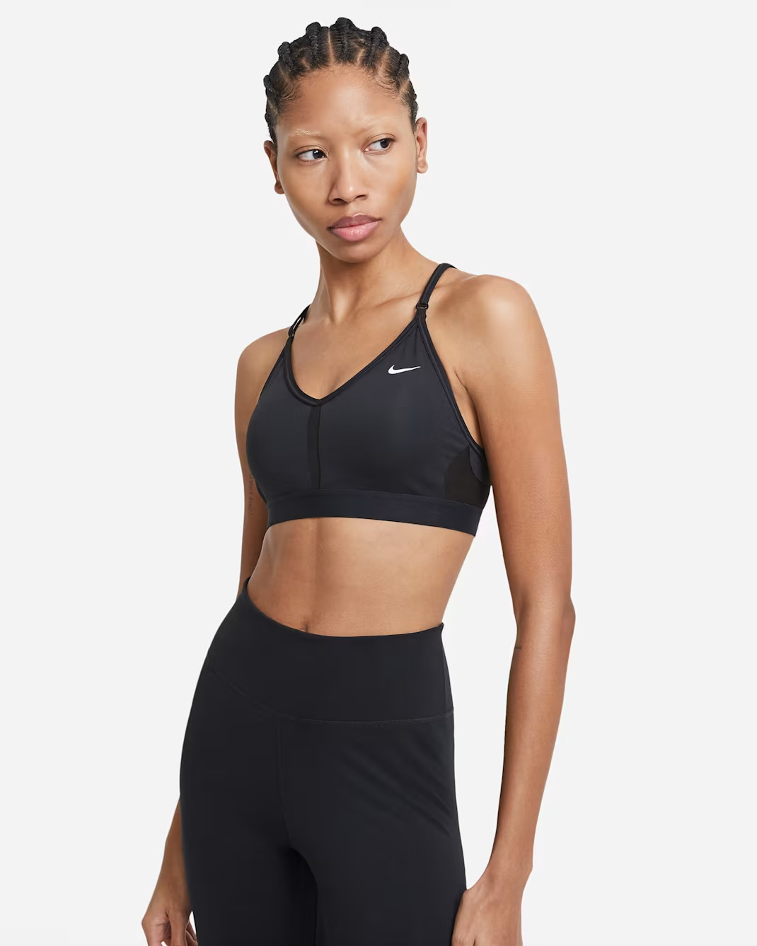 NIKE INDY V NECK WOMEN DRI-FIT LIGHT PADDED SPORTS TRAINING BRA BLACK#CZ4456-NWT