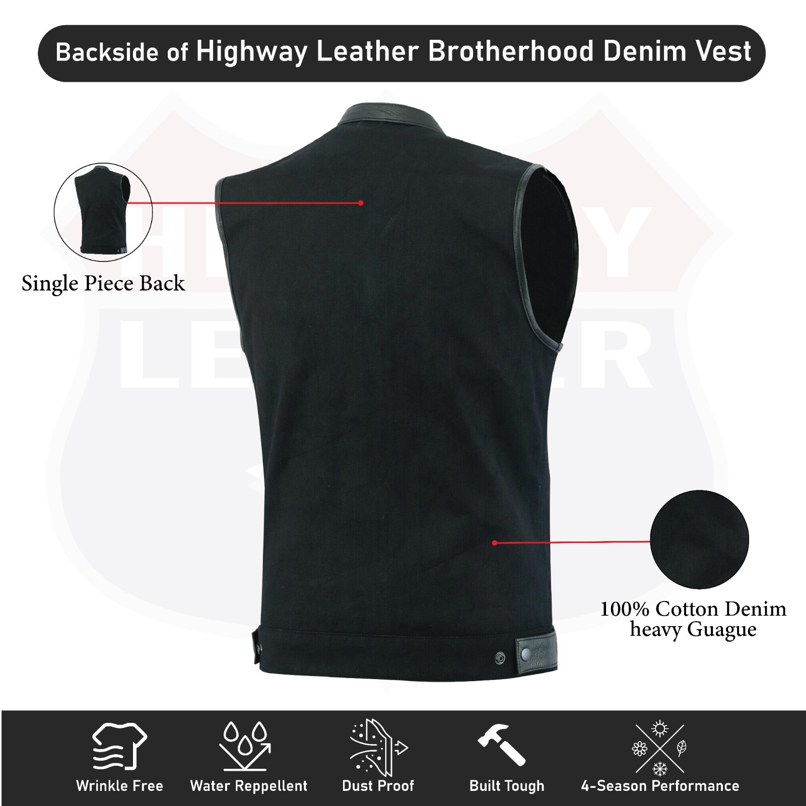 Biker Denim Club Style Anarchy Vest with Conceal Carry Gun Pocket SKU HL21689