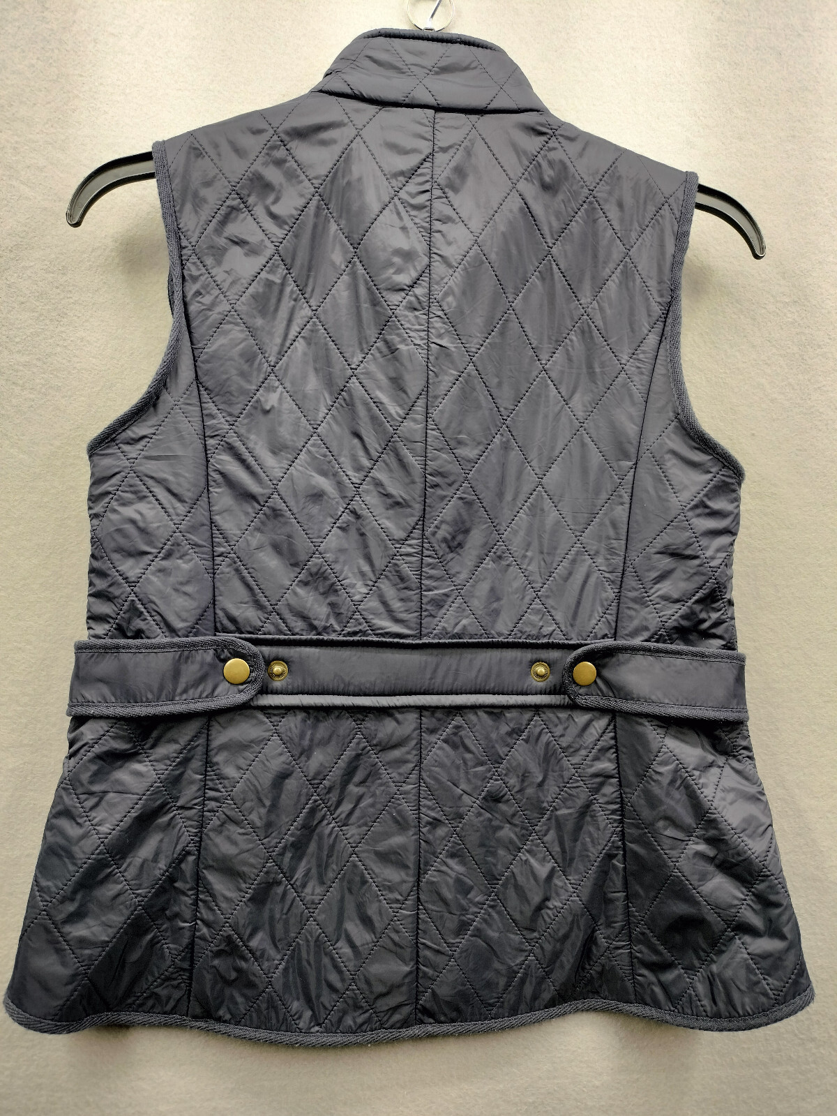 Talbots Vest Petite Diamond Quilted Navy Blue Fleece Lined Snap Button Gilet EUC