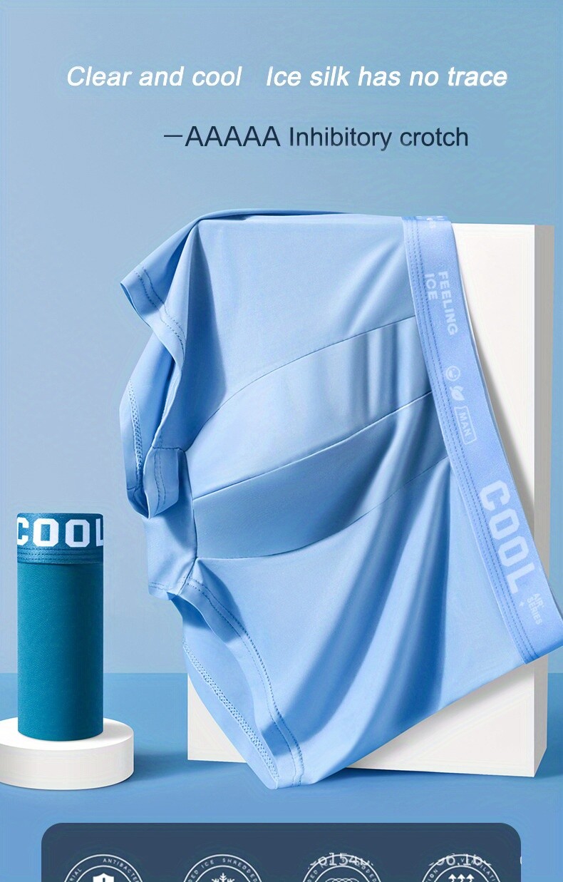 4pcs Men’s Ice Silk Cool Underwear, Sexy Ultra-thin Antibacterial Boxers Briefs