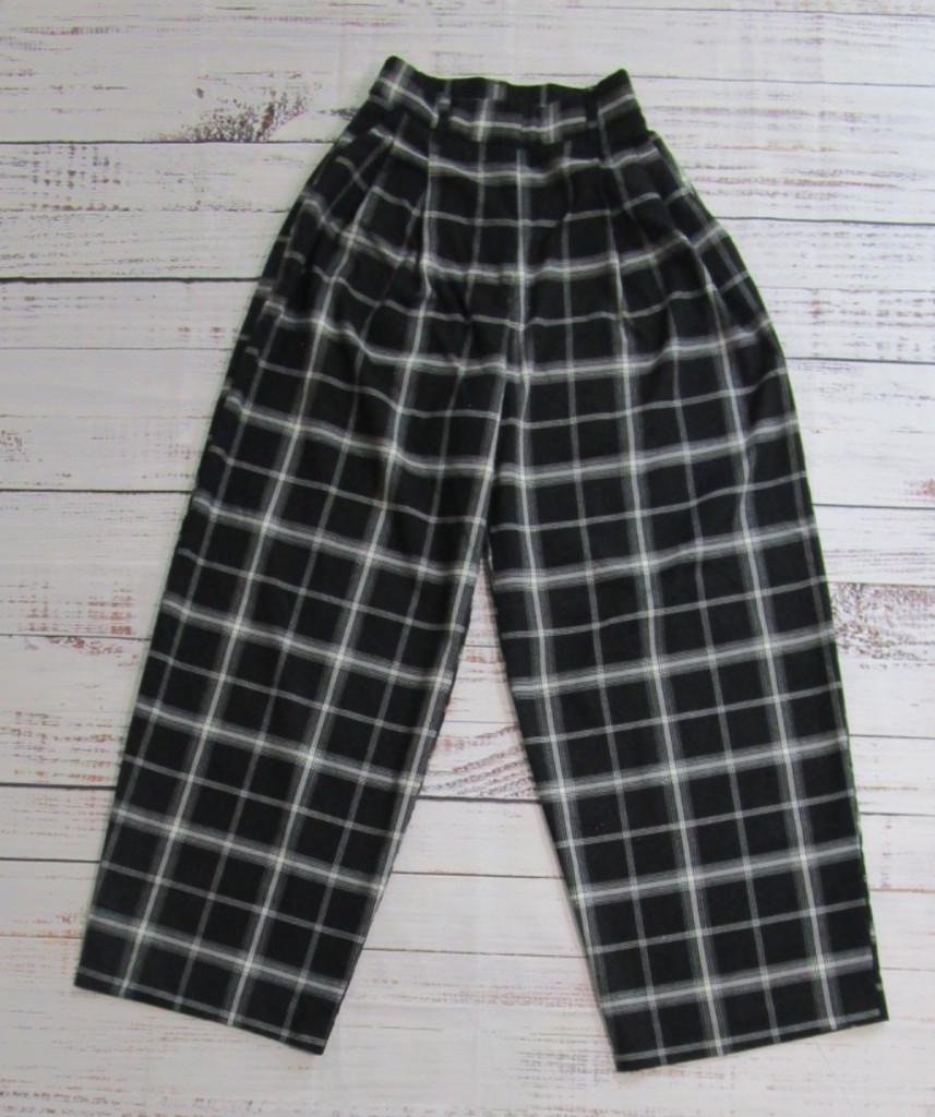 Garage Black White Plaid Checkered Wide Leg Pleated Casual Work Pants Womens XS
