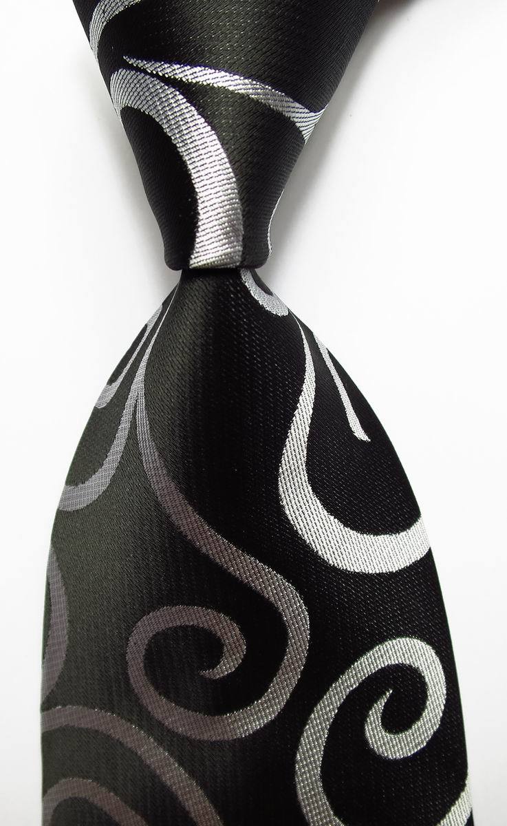 New Classic Paisley Black White JACQUARD WOVEN 100% Silk Men’s Tie Necktie
