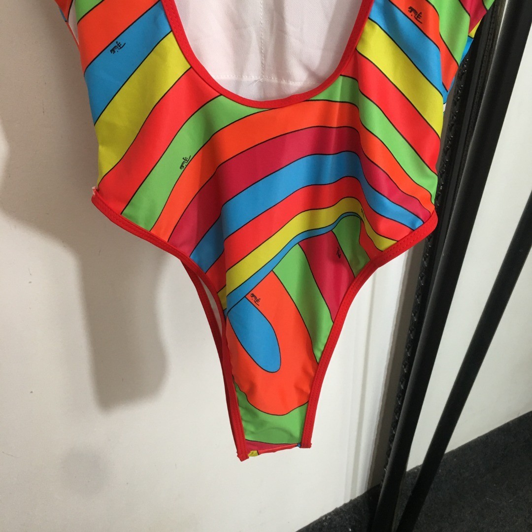 PuccI’s new color-blocked abstract print one-piece swimsuit with scarf, size M