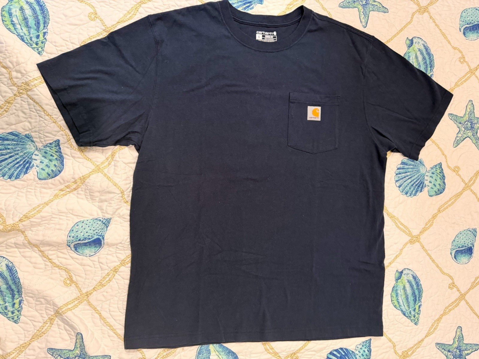 Carhartt Men’s Loose Fit Pocket T-Shirt Navy L Cotton Knit Crew Neck