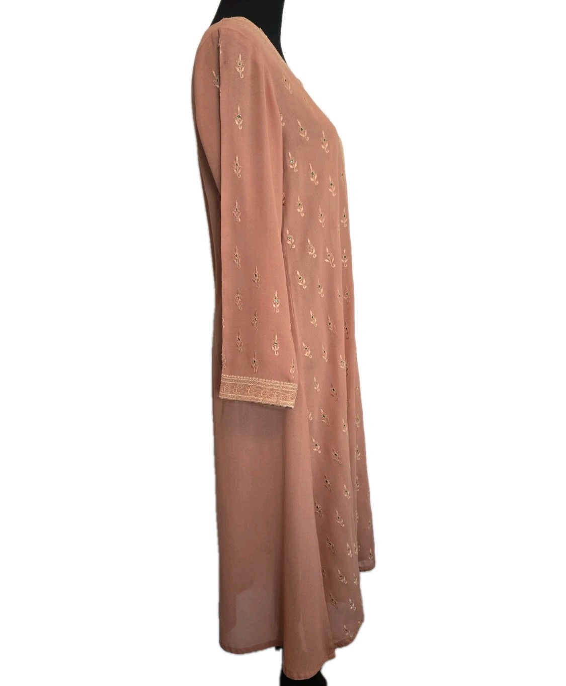Peach Kurta Semi Sheer Size 38 Gota/Zari Embroidery • Emerald Detail • NWOT