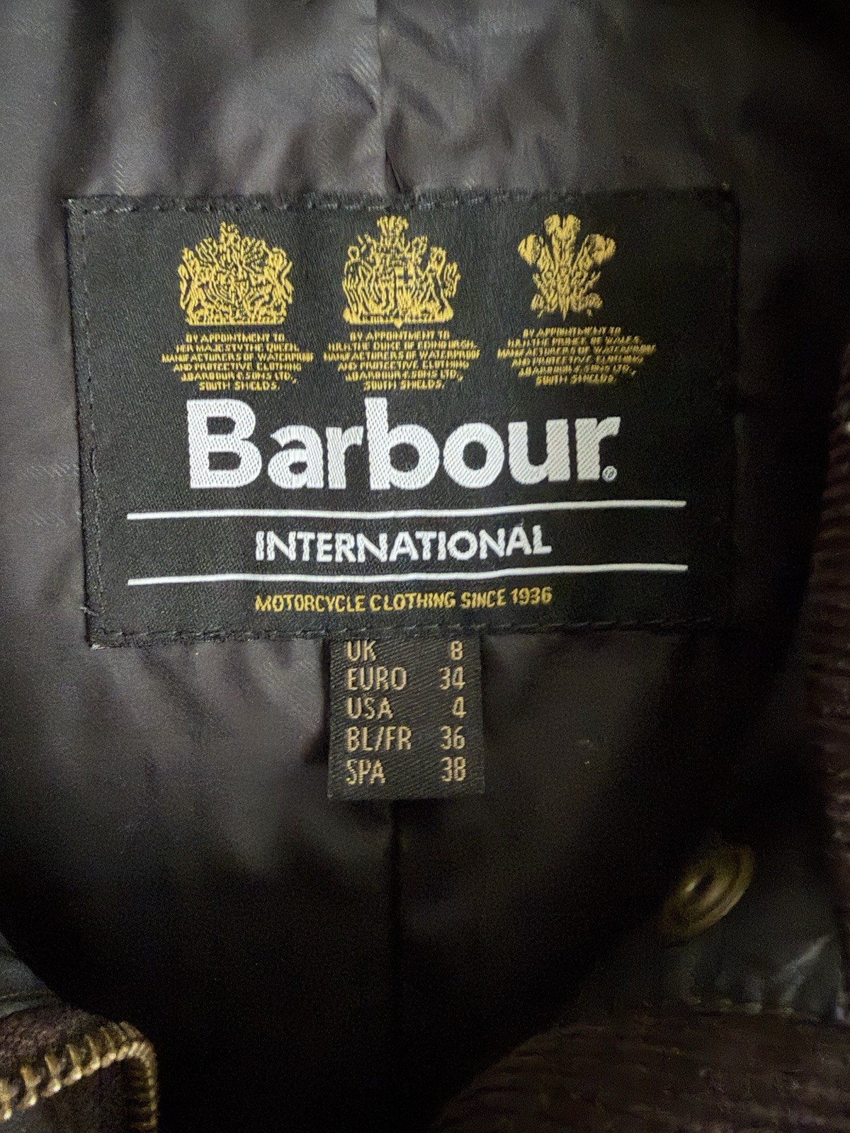 Barbour International Women’s Biker Waxed Jacket In Brown, Size 4 US, 8 UK