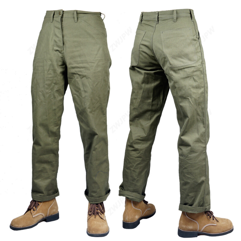 Replica WWII WW2 USMC MARINES HBT Green Pants Vintage Army Field Men’s Trousers