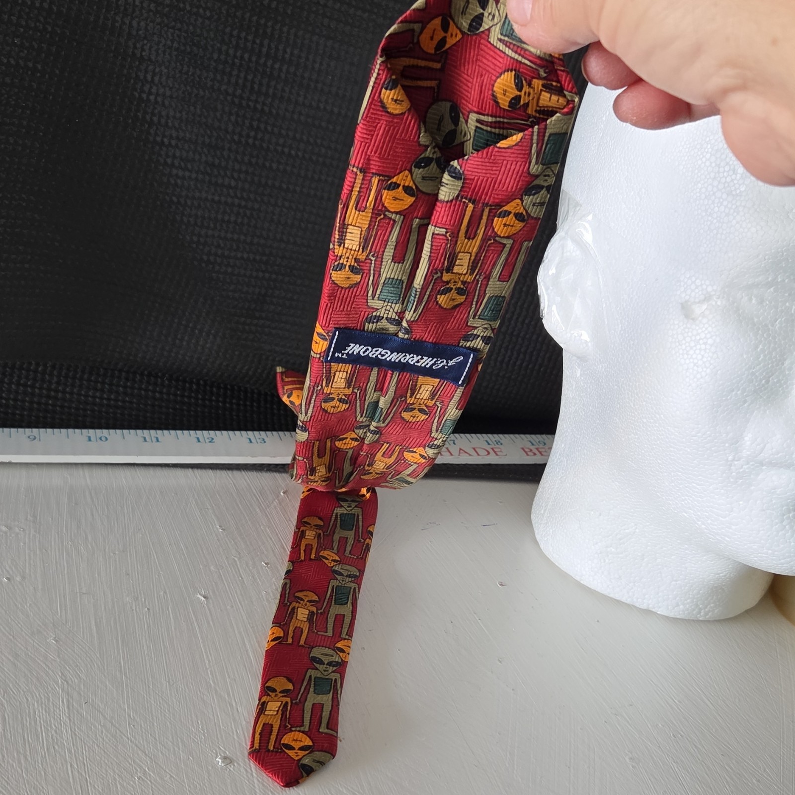 Herringbone Children’s Red Alien Novelty Zipper Clip-On Tie Polyester