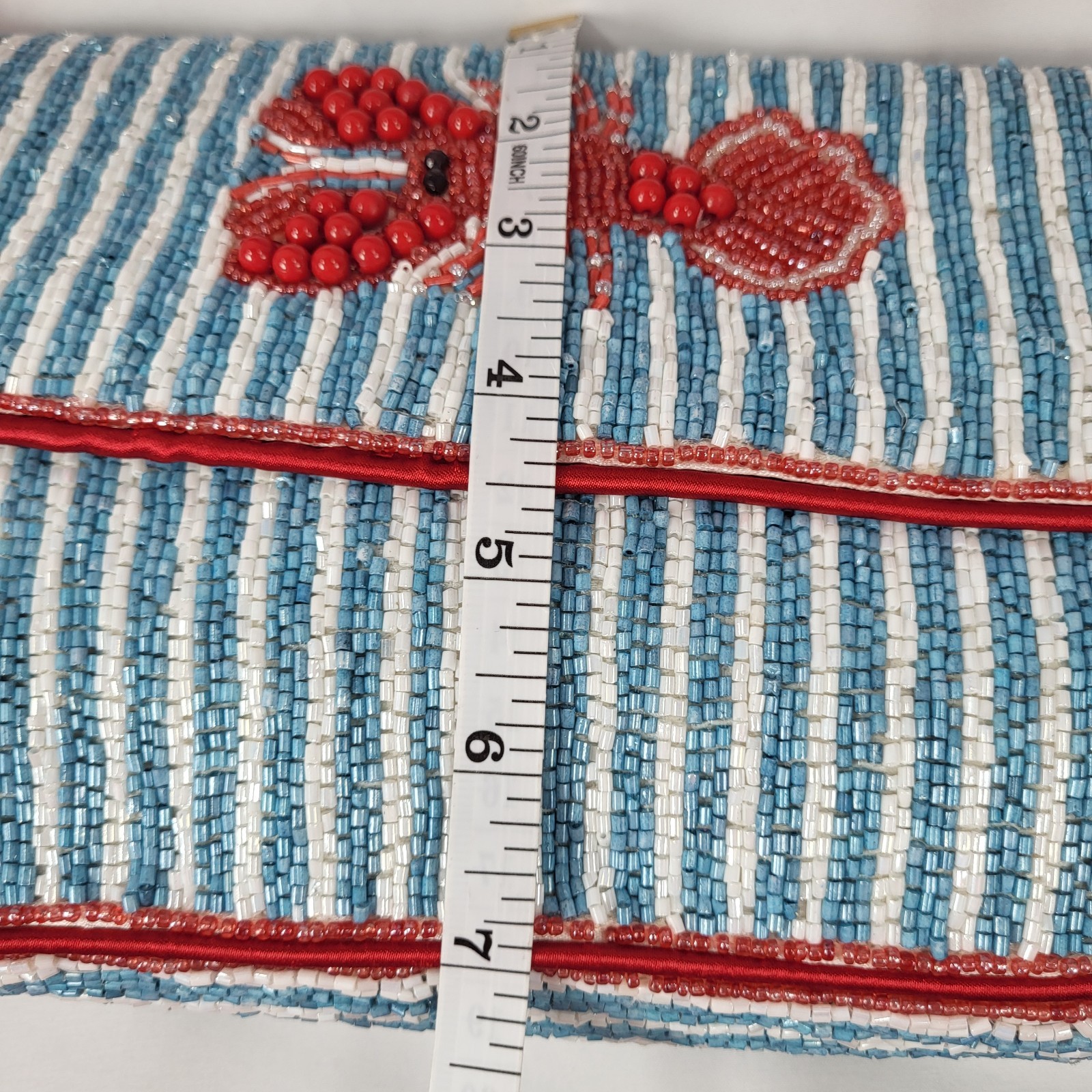 New Handcrafted in India Lobster Beaded Shoulder Bag Red Blue with Bag Charm