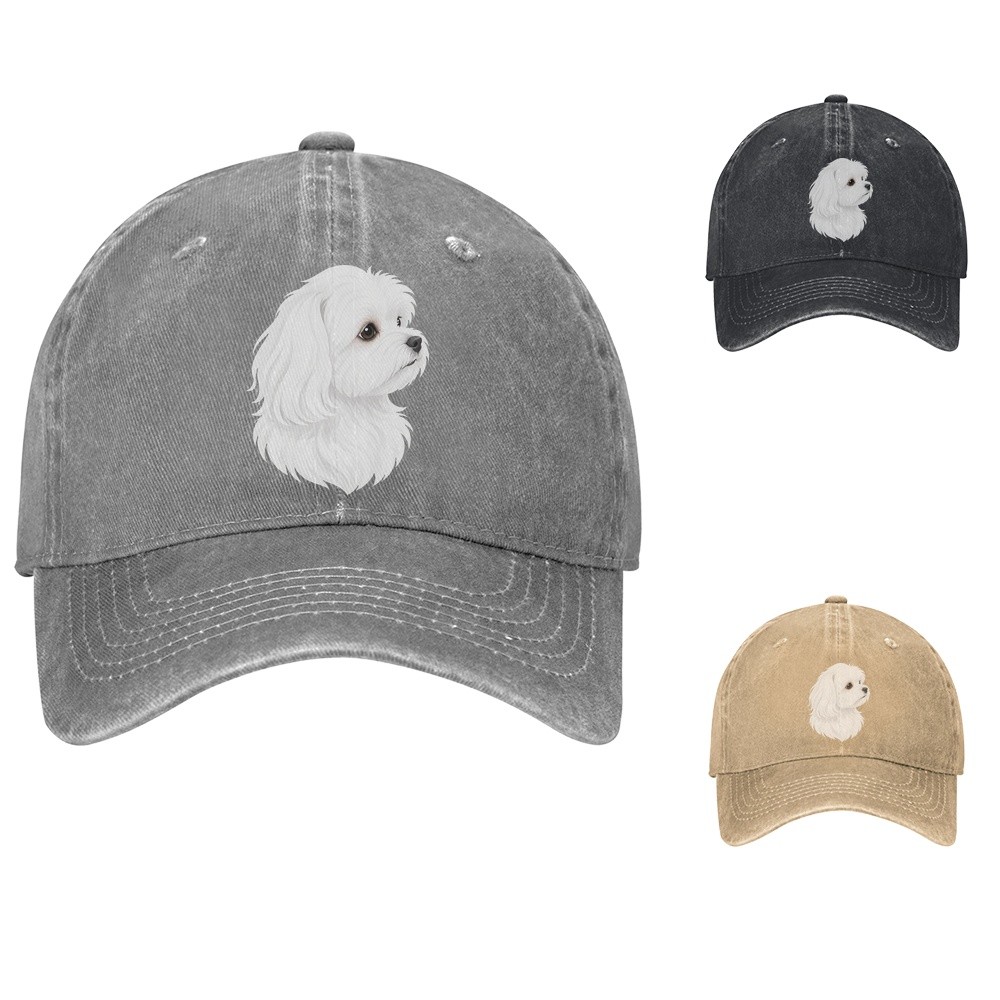 White Long Haired Dog Baseball Cap Fluffy Pet Portrait Dad Hat
