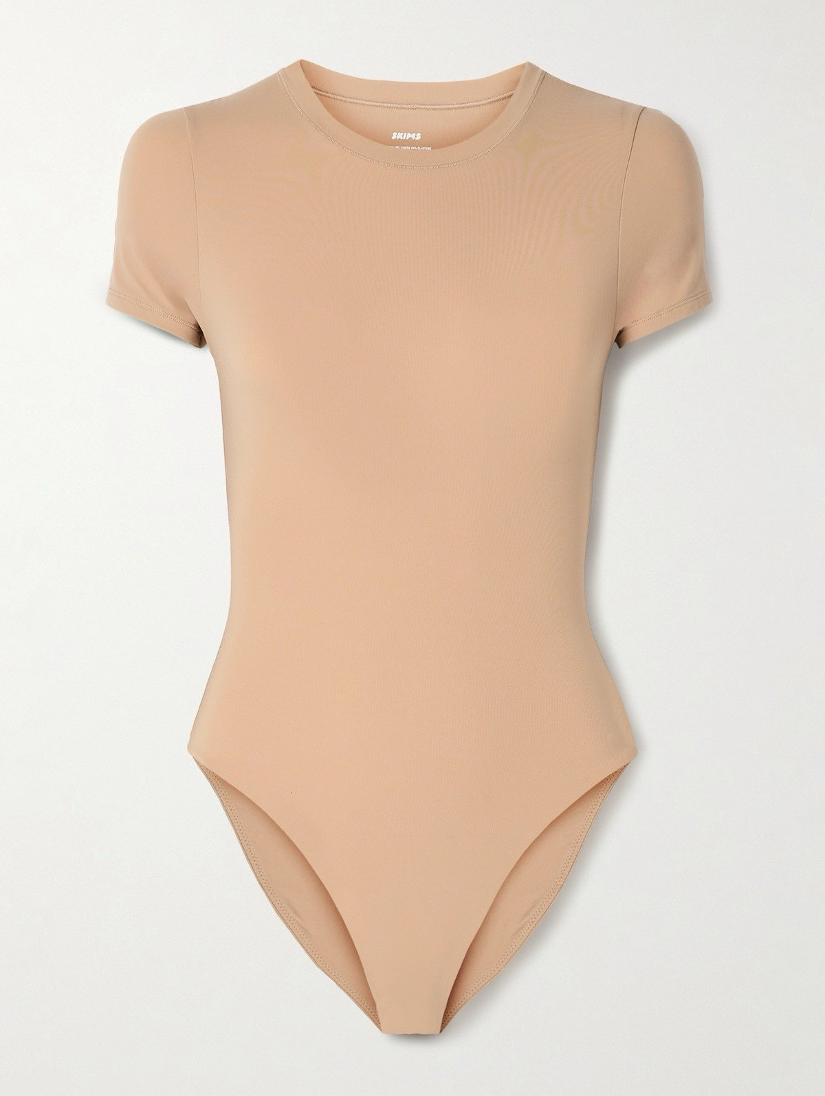 SKIMS Women’s Short Sleeve Bodysuit Beige S Moderate Compression Stretch Logo