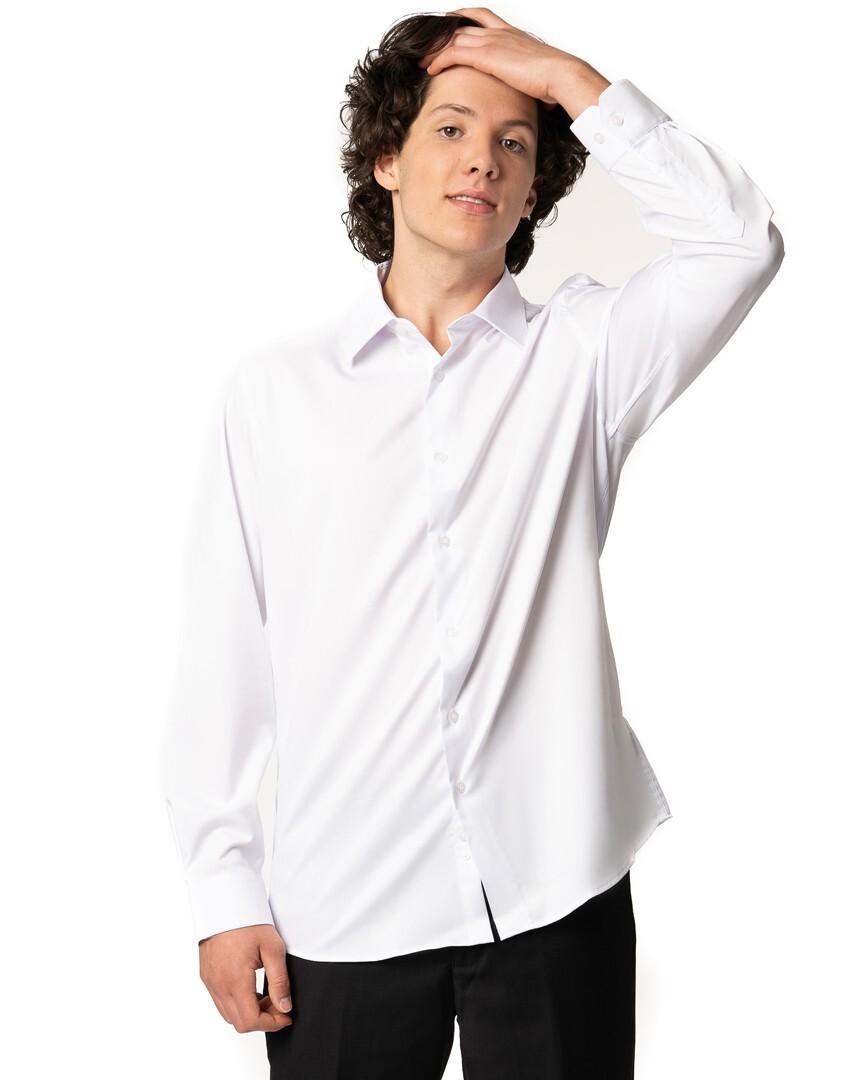Mens Dress Shirt Plain White Tailored Slim Modern Stretch Cotton Non-Iron AZAR