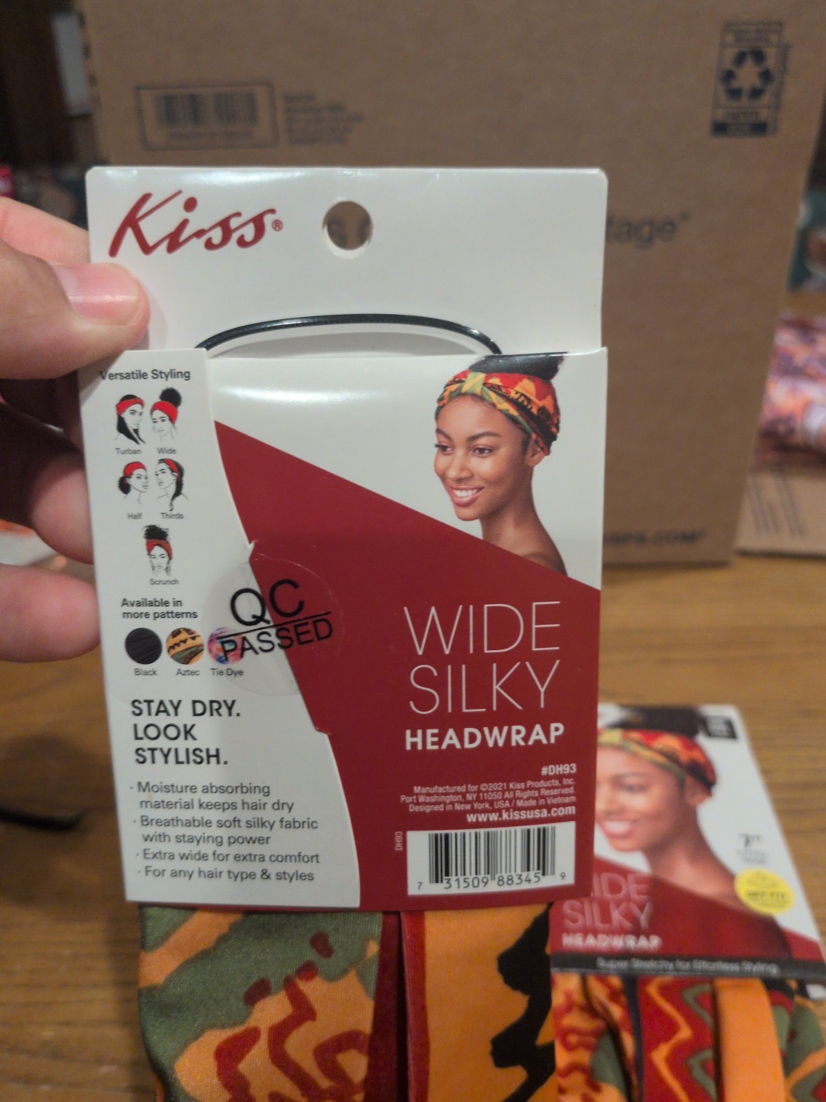 7 “ Extra Wide Dry-Fit Headwrap Aztec Wide Silky Headwrap By Kiss Lot Of 2 DH93