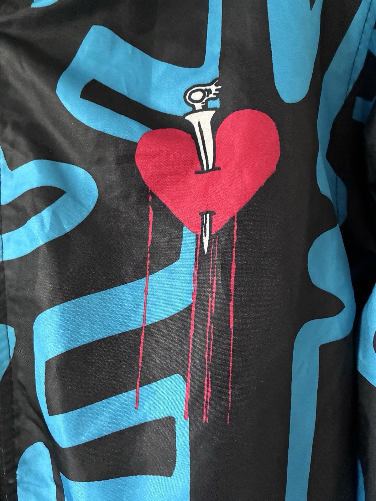 Members Only Keith Haring Tokyo Pop Bomber Jacket Black Blue Graphic Print S