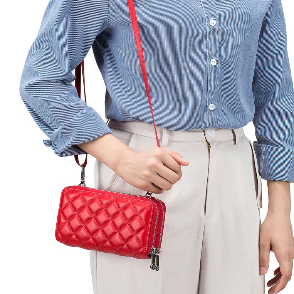 Women Cell Phone Purse Large Leather Wallet Zip Handbag Crossbody Shoulder Bag