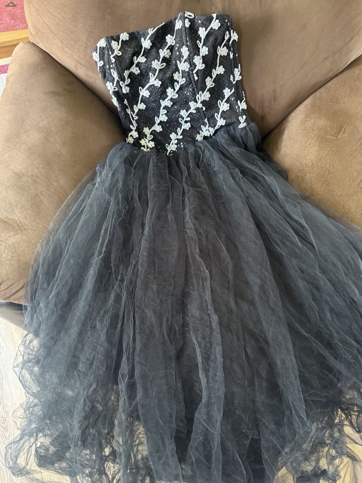 Vintage Black Strapless Whimsigoth Fairycore Formal Dress SZ 4