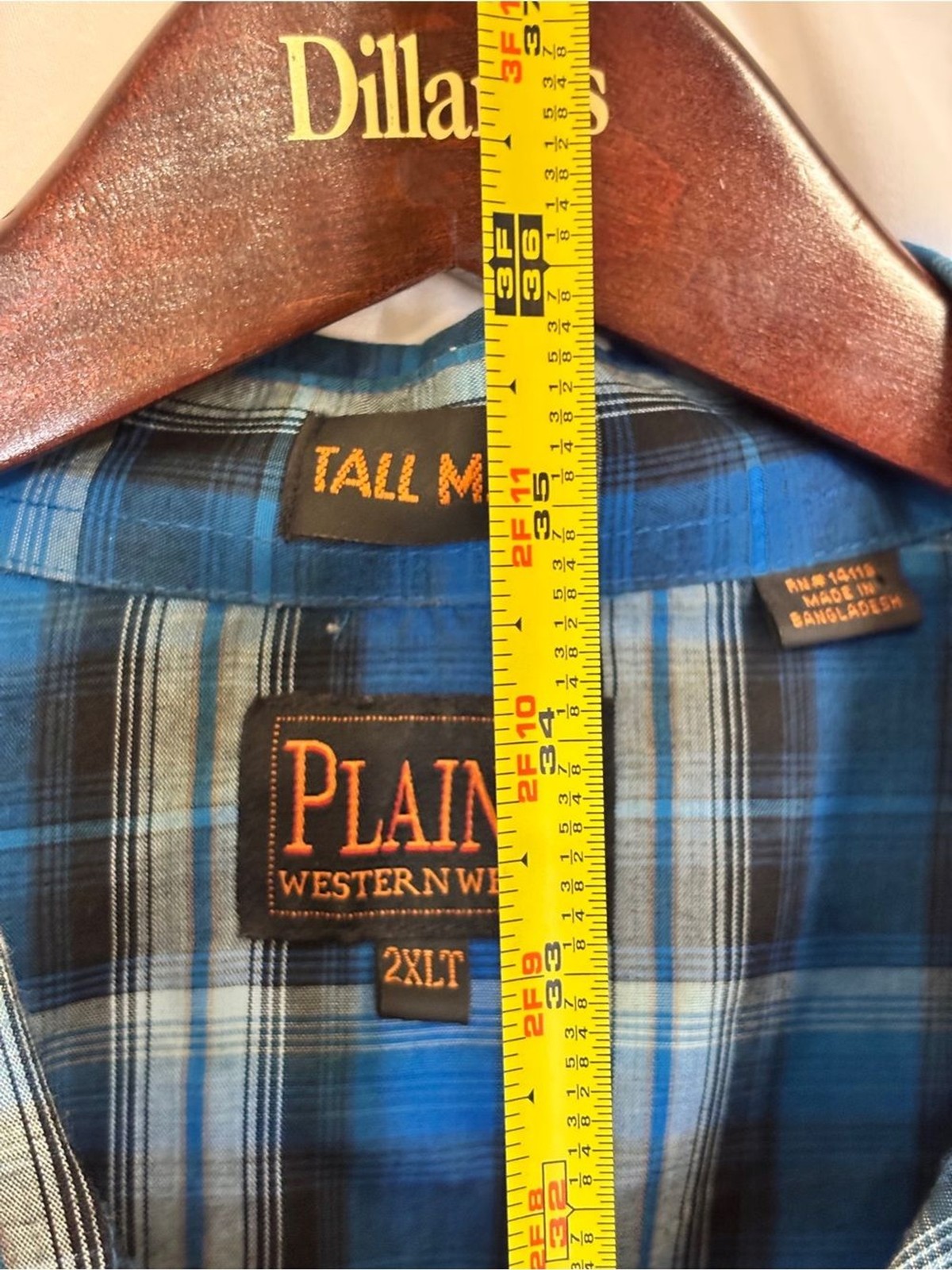 Plains Tall Man 2XL Men’s Blue Plaid Short-Sleeve Western Shirt W/pearl snaps