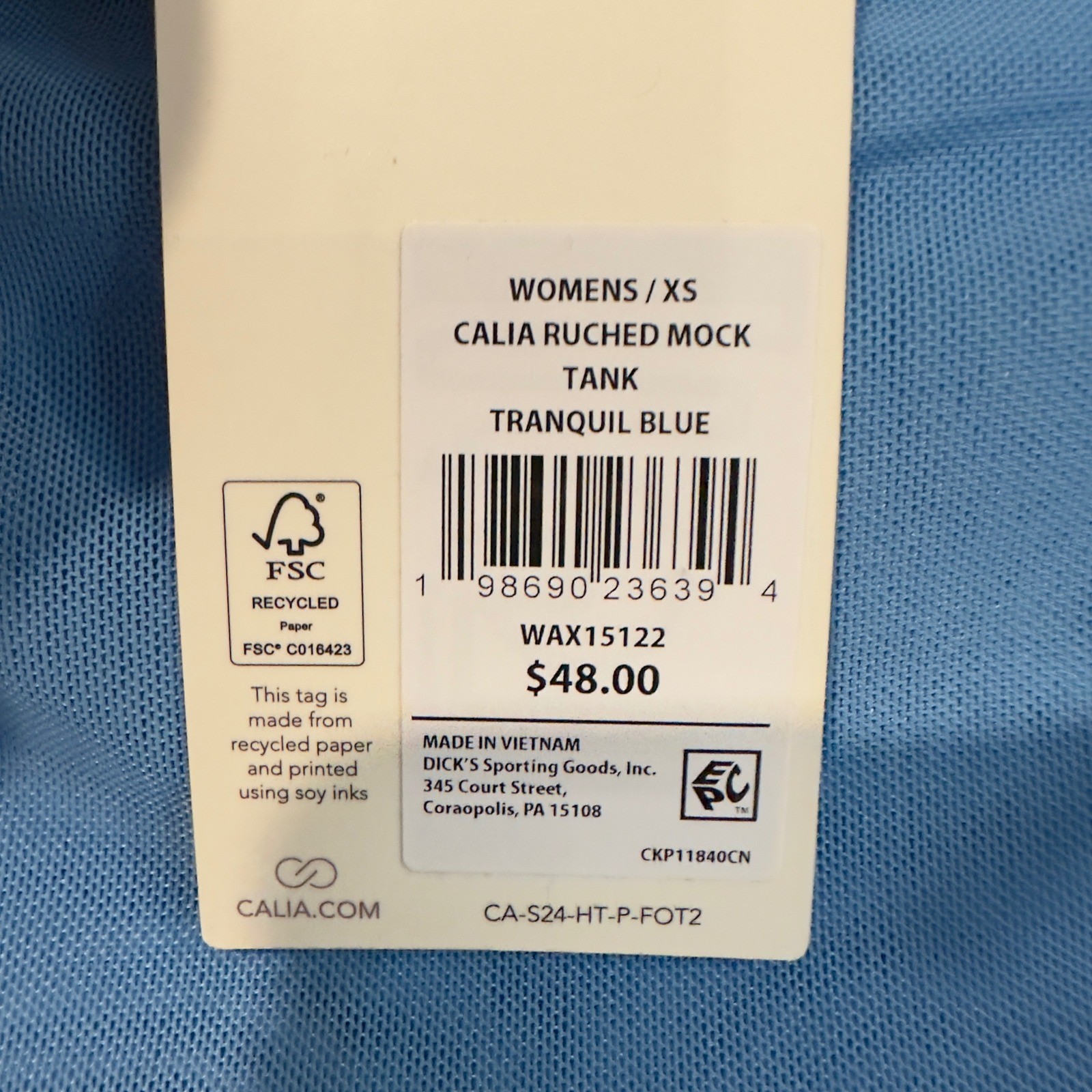 CALIA Ruched Mock Tank Tranquil Blue Mesh Sleeveless Top WAX15122 Womens XS NEW