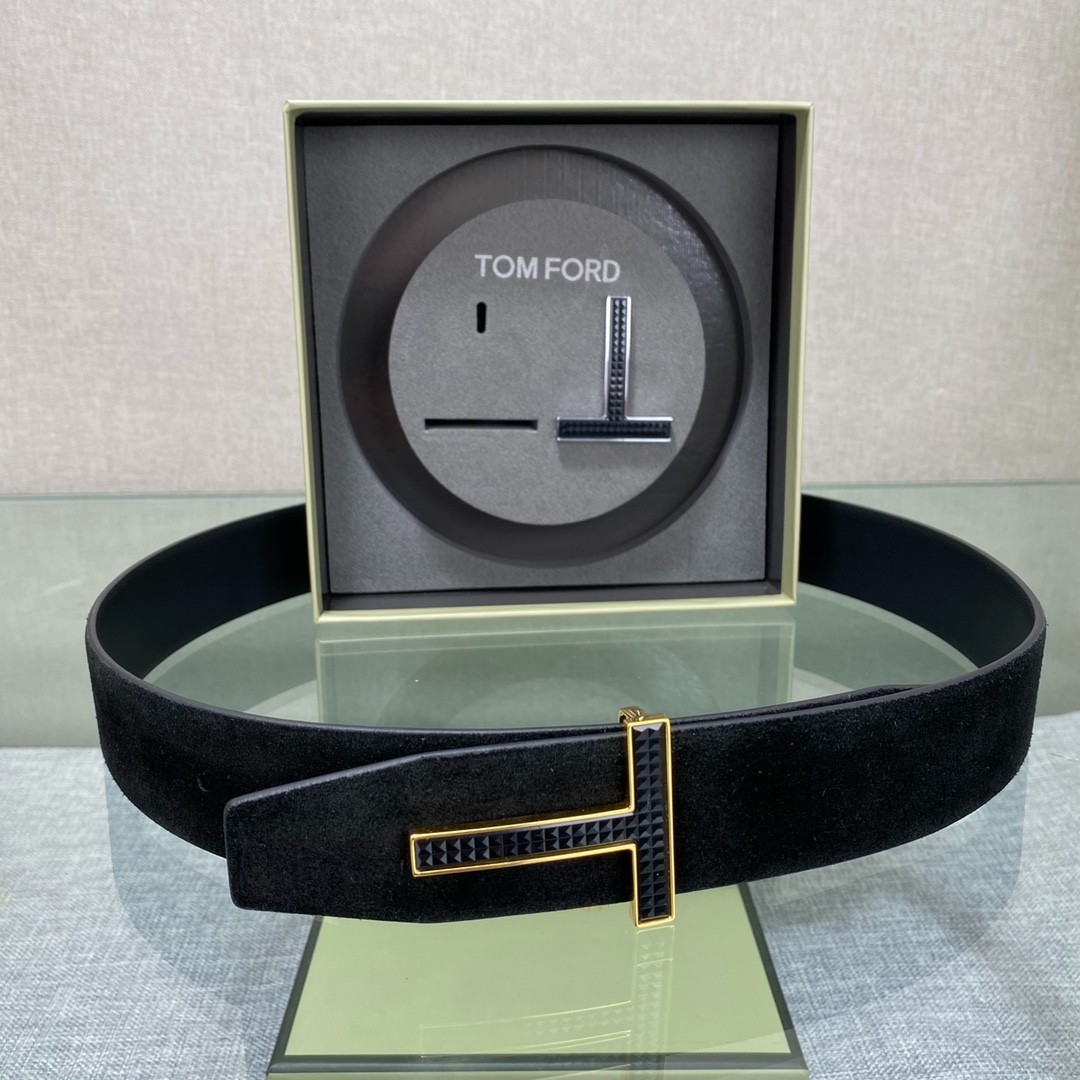 Tom Ford Handmade Double-Buckle Reversible Belt Black/Black 3.8cm/1.50″
