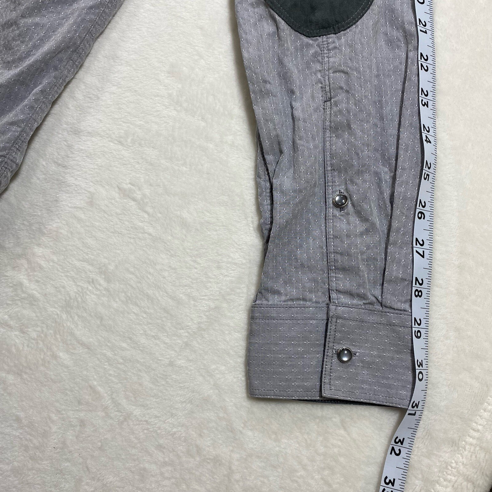 7D 7Diamonds Pearl Snap Western Shirt Sz M Gray Elbow Pads Geo Abstract Stitch