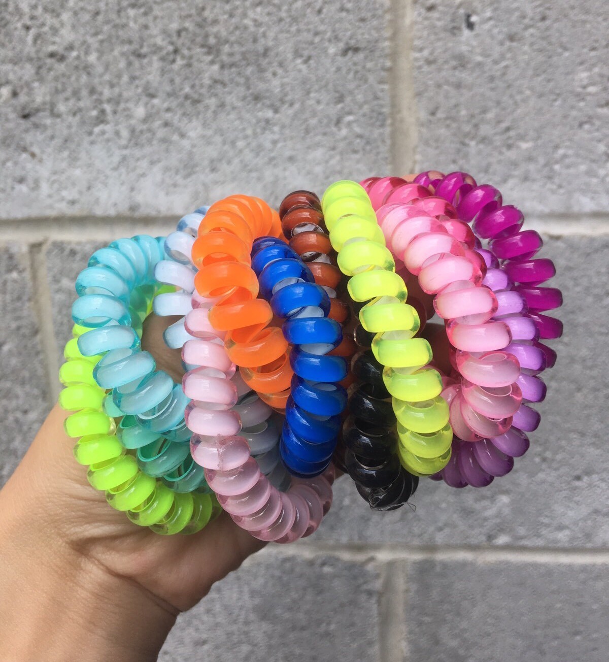 5pcs Girl Gel Stretch Plastic Spiral Phone Cord Hair Ties Band Coil High Quality