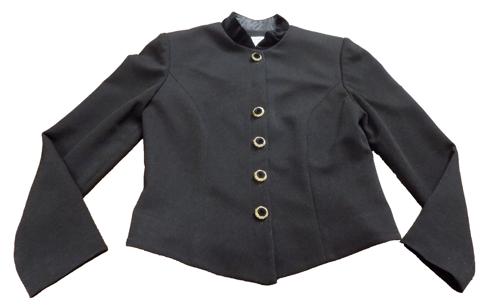 Vtg Jessica Howard Blazer Jacket Mandarin Collar Black sz 8P Gold Velvet Buttons
