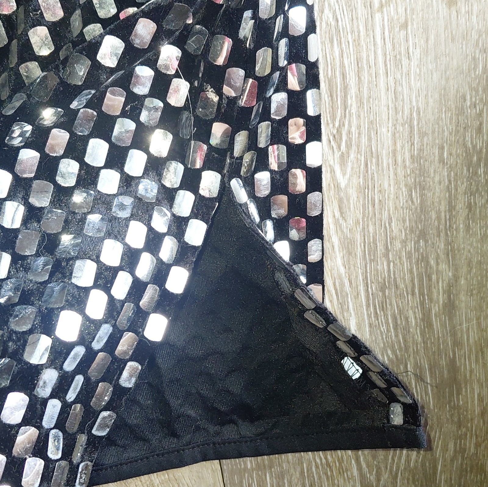 Michael Allen Ltd Vintage Black Silver Sequin Geometric Dolman Sleeve Blouse L