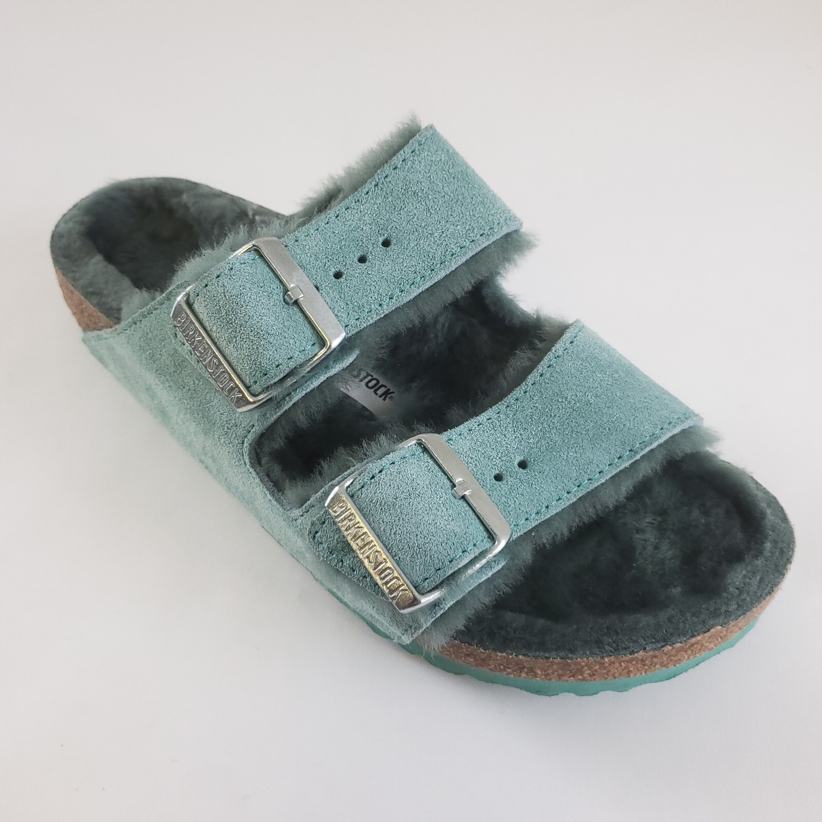 Birkenstock Arizona Shearling Fur Sandals Teal Green 37 240 L6 M4 Women 6 Men 4