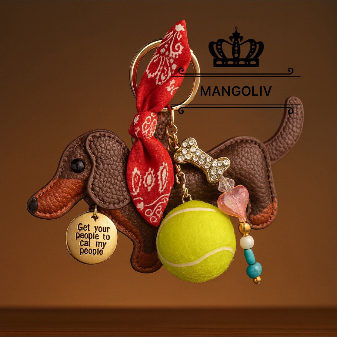 Piper K Dachshund (Wiener Dog) Leather Bag Charm / Key Chain Viral On TikTok NEW