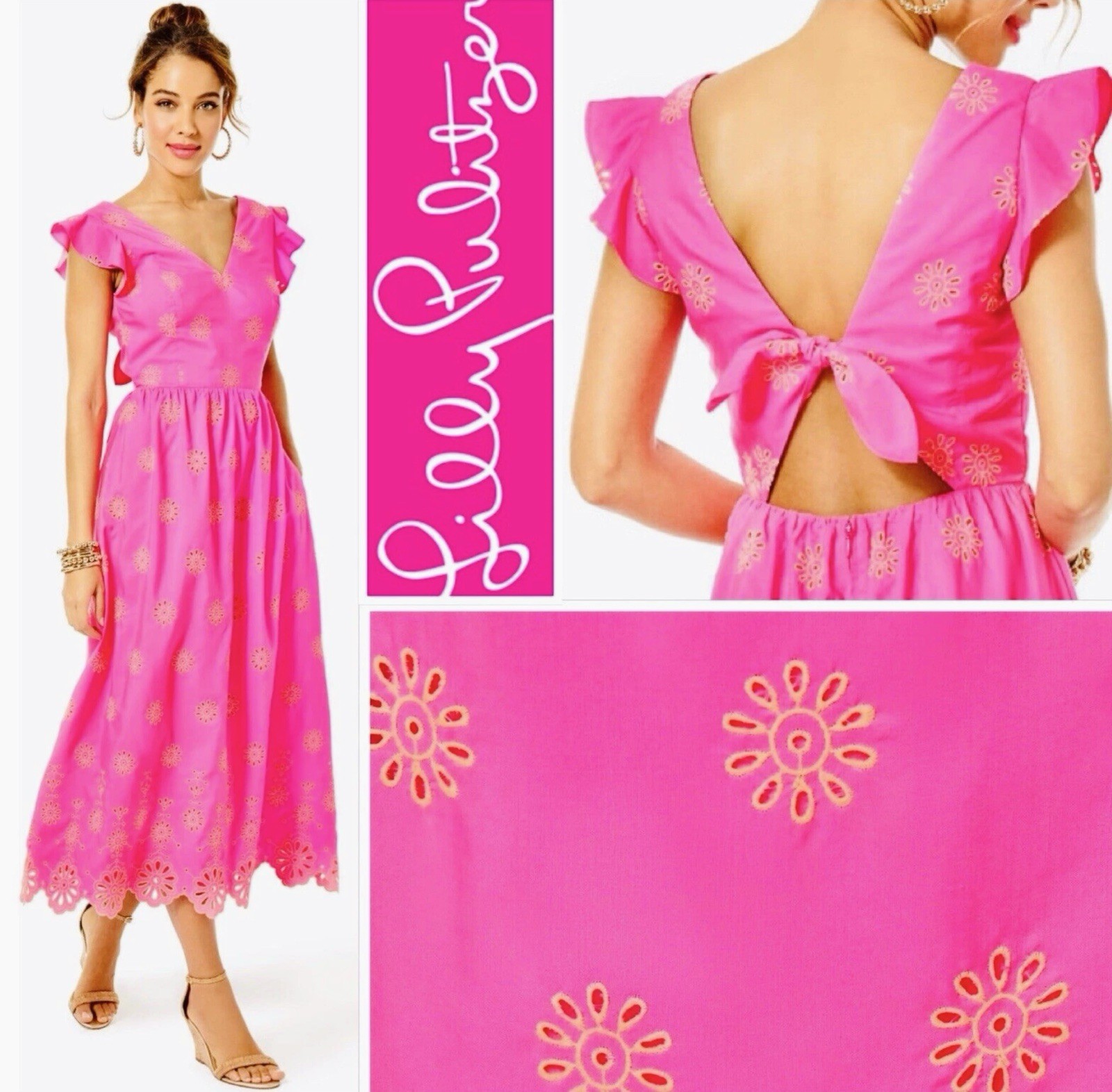 Lilly Pulitzer NWT Lillyanne Eyelet Midi Dress Days Bloom $278 Size 12,14,16
