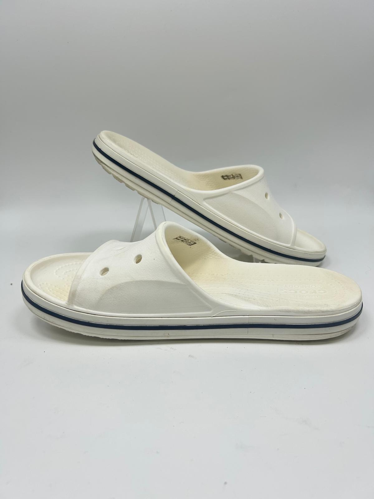 Crocs Bayaband Slide W7 M5 White Rubber Open Toe Slip On Flat Comfort Shoes