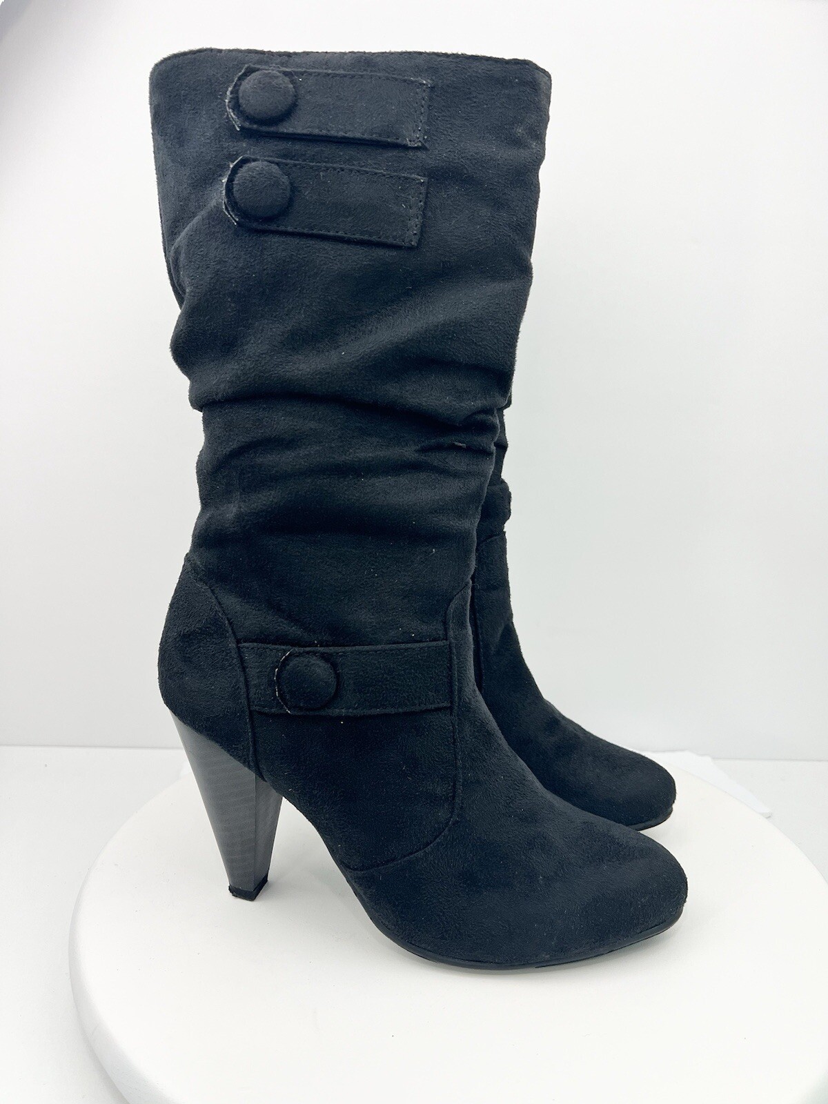 Bay Studio Natalie Black Faux Suede Button Detail Mid-Calf Boots Women’s Size 8M