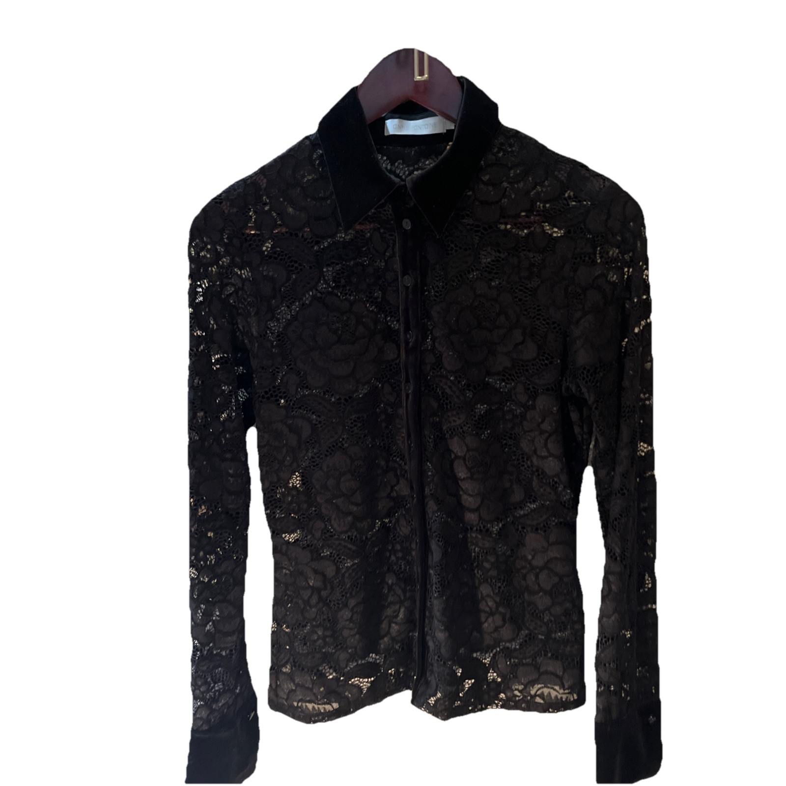 Anne Fontaine Black Lace Velvet Trim Blouse With Matching Velvet Camisole.