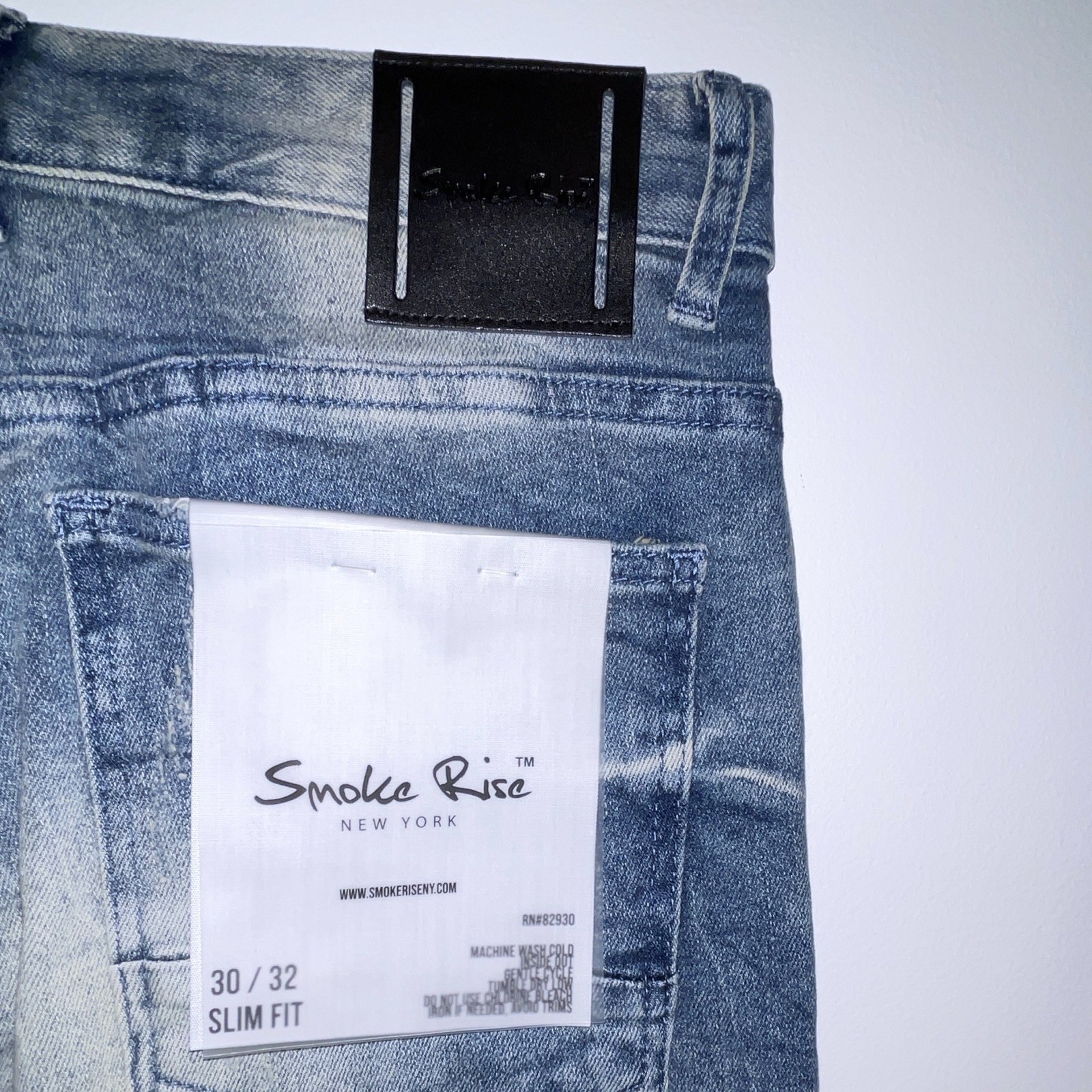 Smoke Rise Men’s Slim Skinny Jeans Light Wash Distressed Mid Rise 5-Pocket