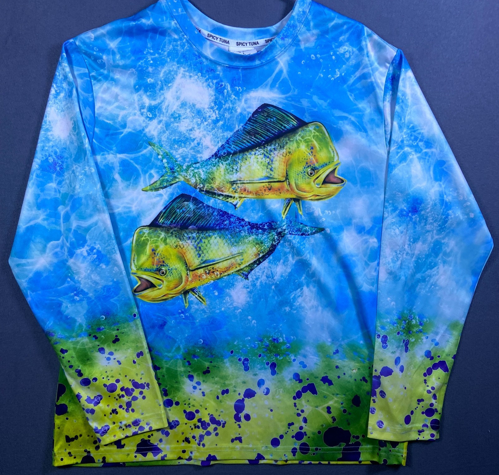 Spicy Tuna Men’s Tee Shirt Large Fish Graphic L/S Style Beach Ocean Fishing EUC!