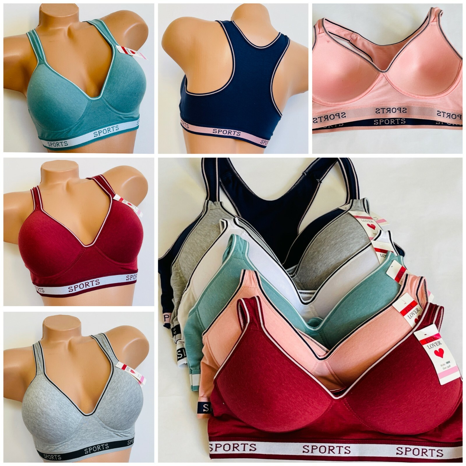 3/6 Pack Racerback Sports Bra Women’s High Impact Running Yoga Workout Bras 6826