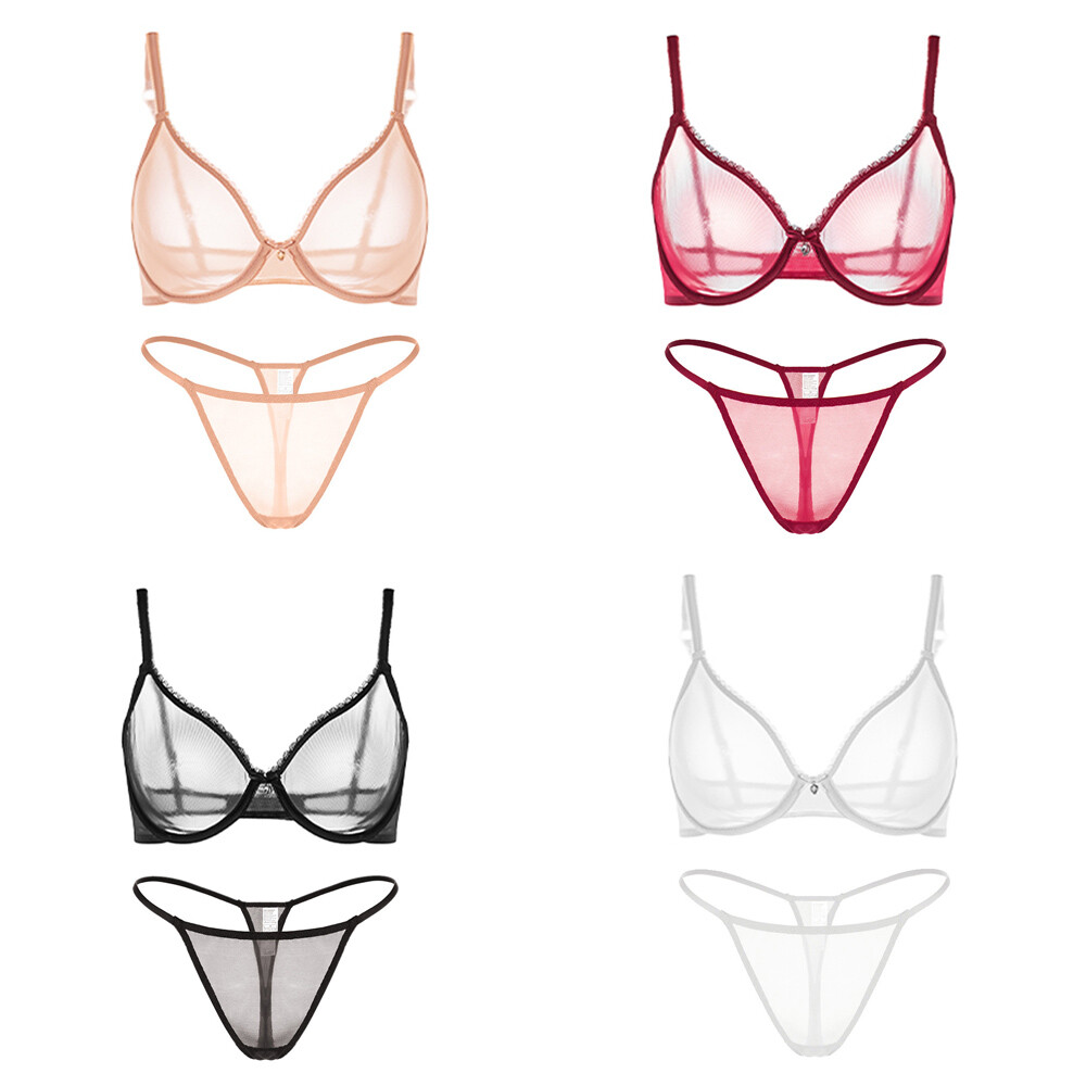 Young Lady Bra Set Sexy Unpadded Lingerie See-through Plus Size Bras Thong Panty