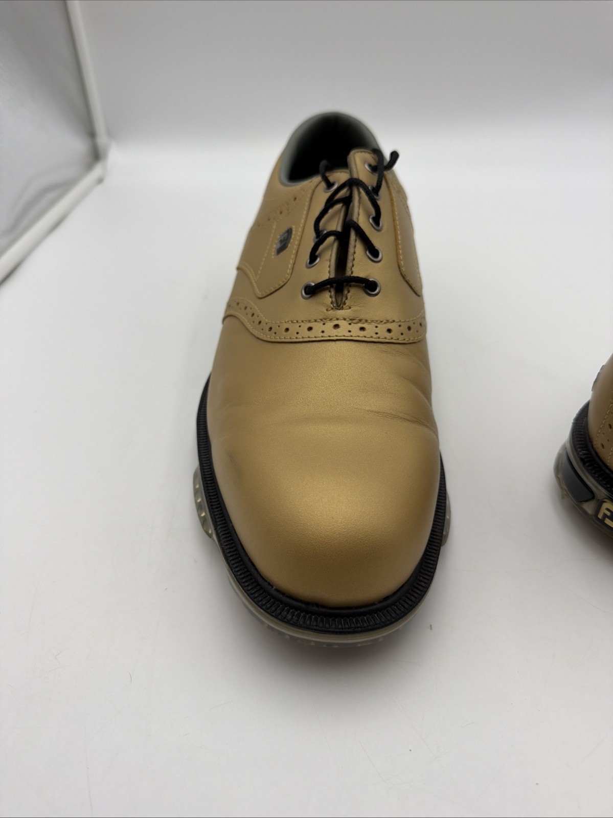 Foot-Joy DryJoys Mens Gold Purdue Shoes, Soft Spikes, Size 12