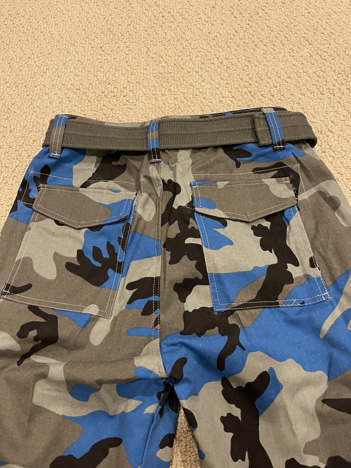 NWT Men’s Nathan Blue Grey Camouflage Camo Belted Cargo Pocket Shorts ALL SIZES