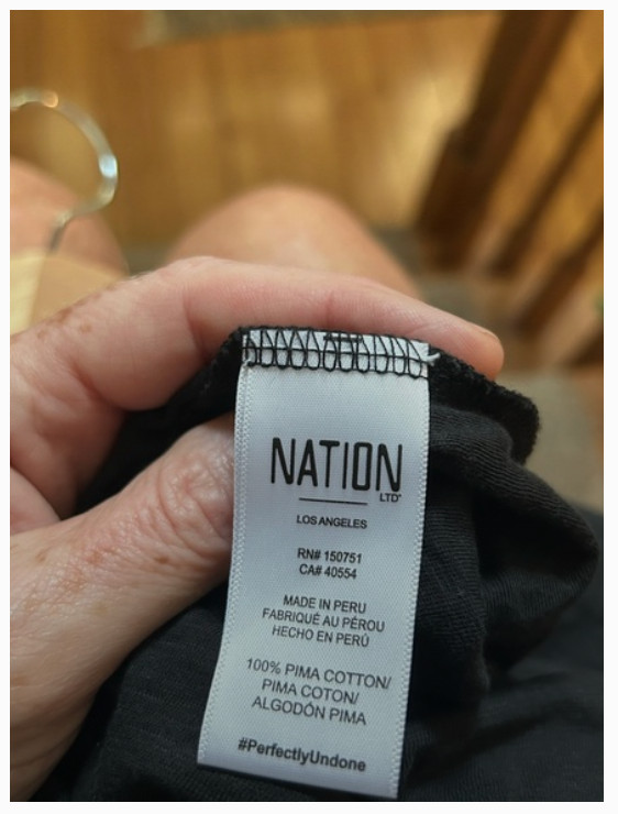 Nation LTD Roman Tiered T-Shirt Midi Dress Small S Black 100% Pima Cotton Peru