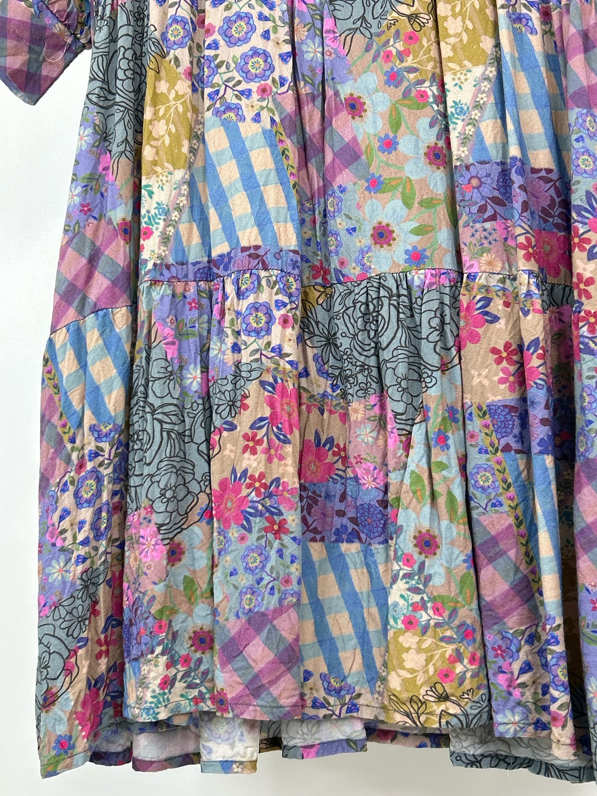 NATURAL LIFE Size M PURPLE AND BLUE Patchwork Women Becca Shirt Peplum Dress