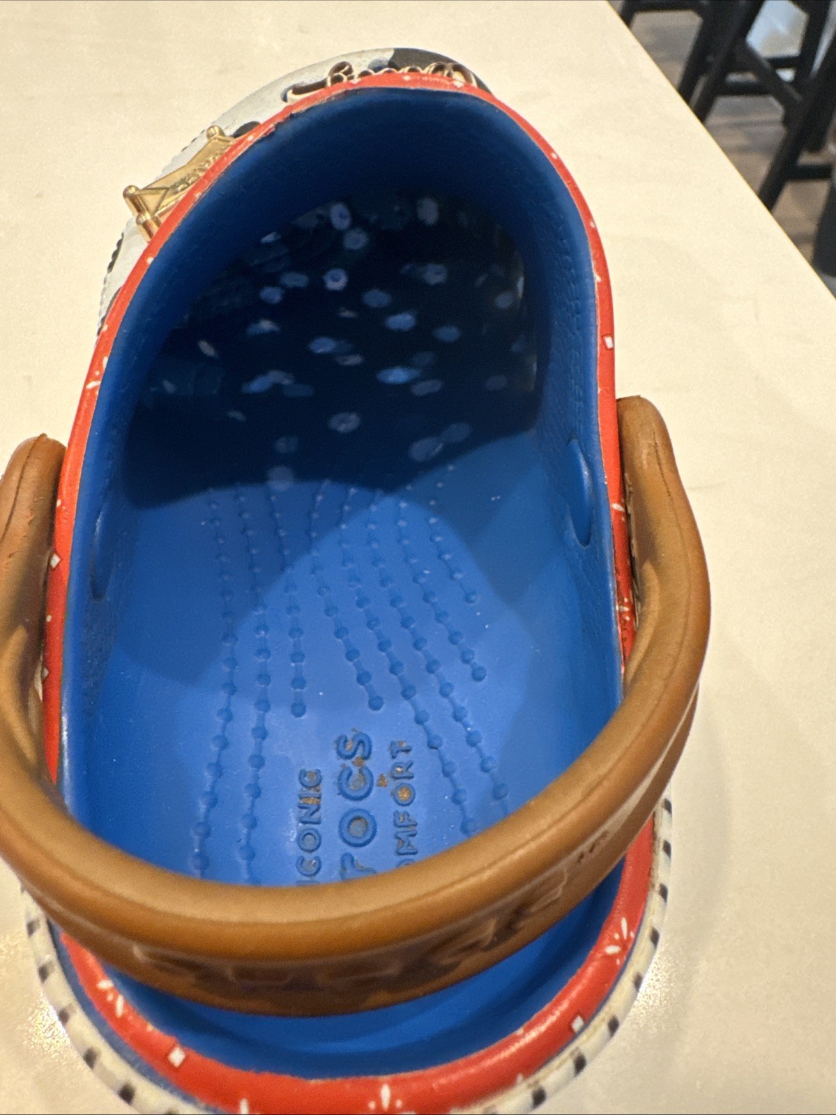 Disney Pixar, Toy Story Woody Cow Print Crocs, Size C9, Children’s, Toy Story 5