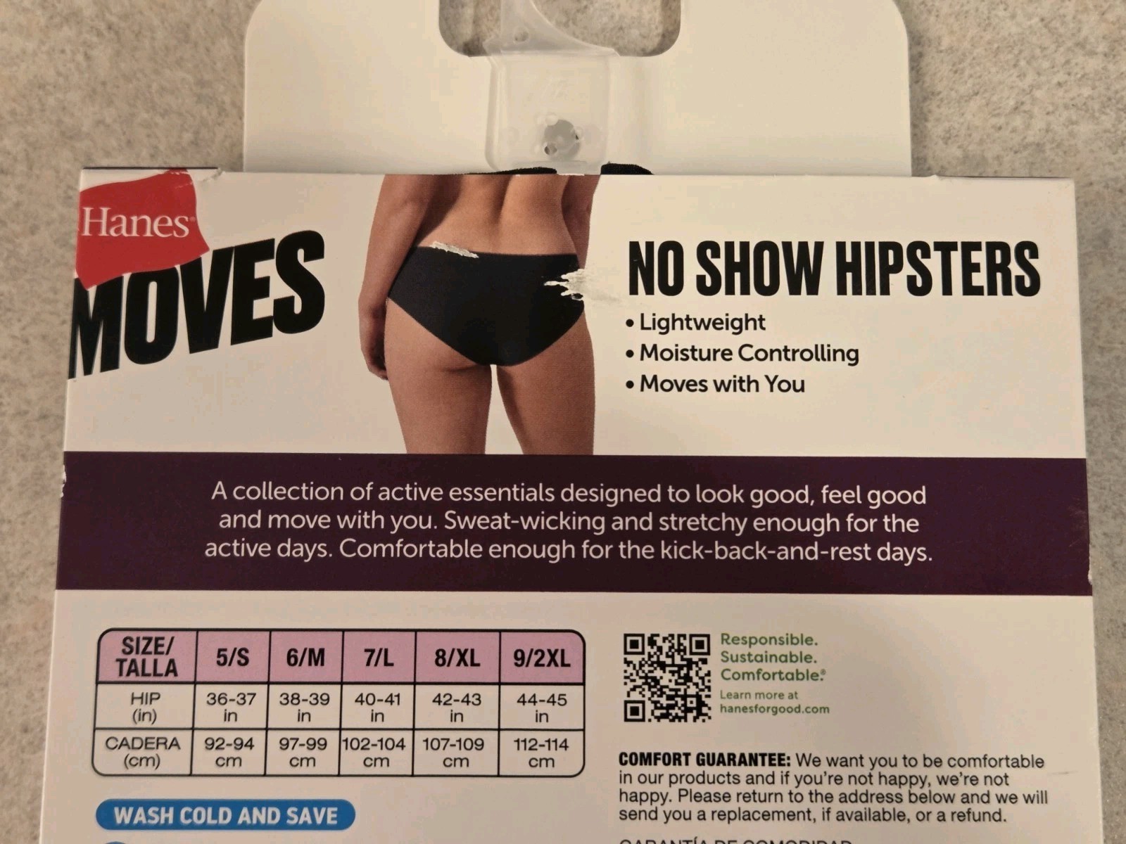 Hanes Women’s 9 / 2XL Moves No Show Hipster Underwear 6 PAIR Black Beige