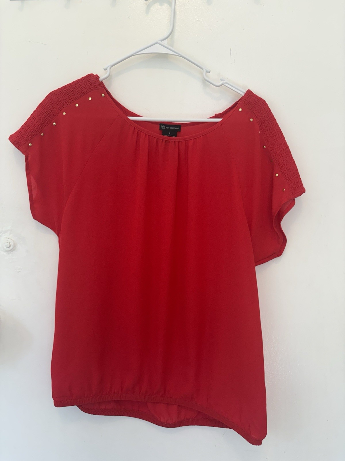 New Directions Blouse Top Ruffle Shirt Red Women’s Size Small