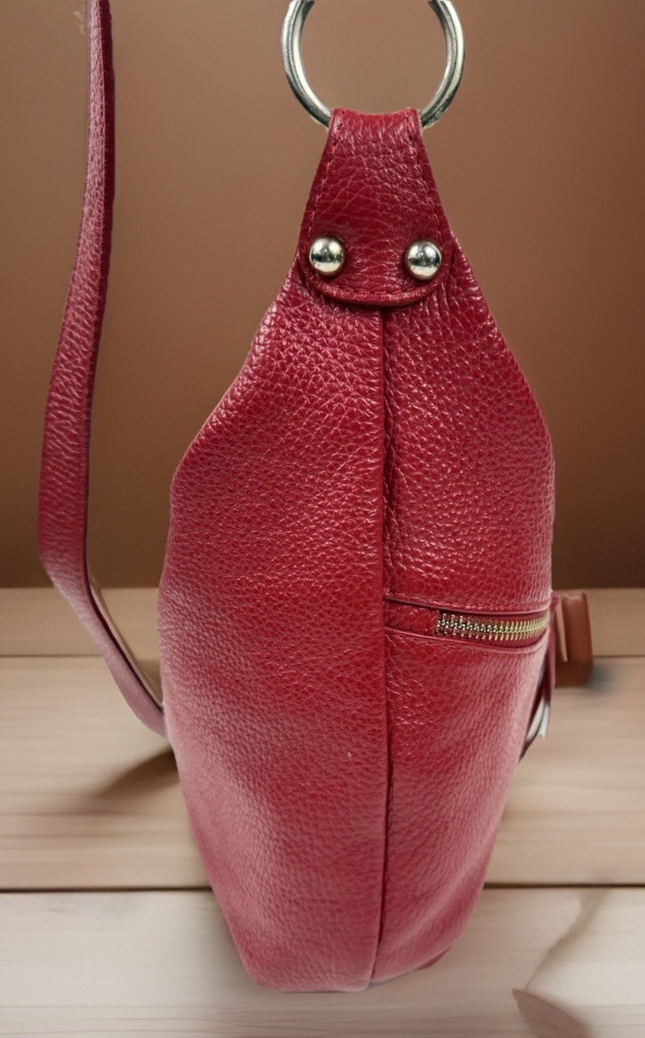J & C Red Leather Crossbody Bag w/Gold Hardware Jackie Celine Made In Italy