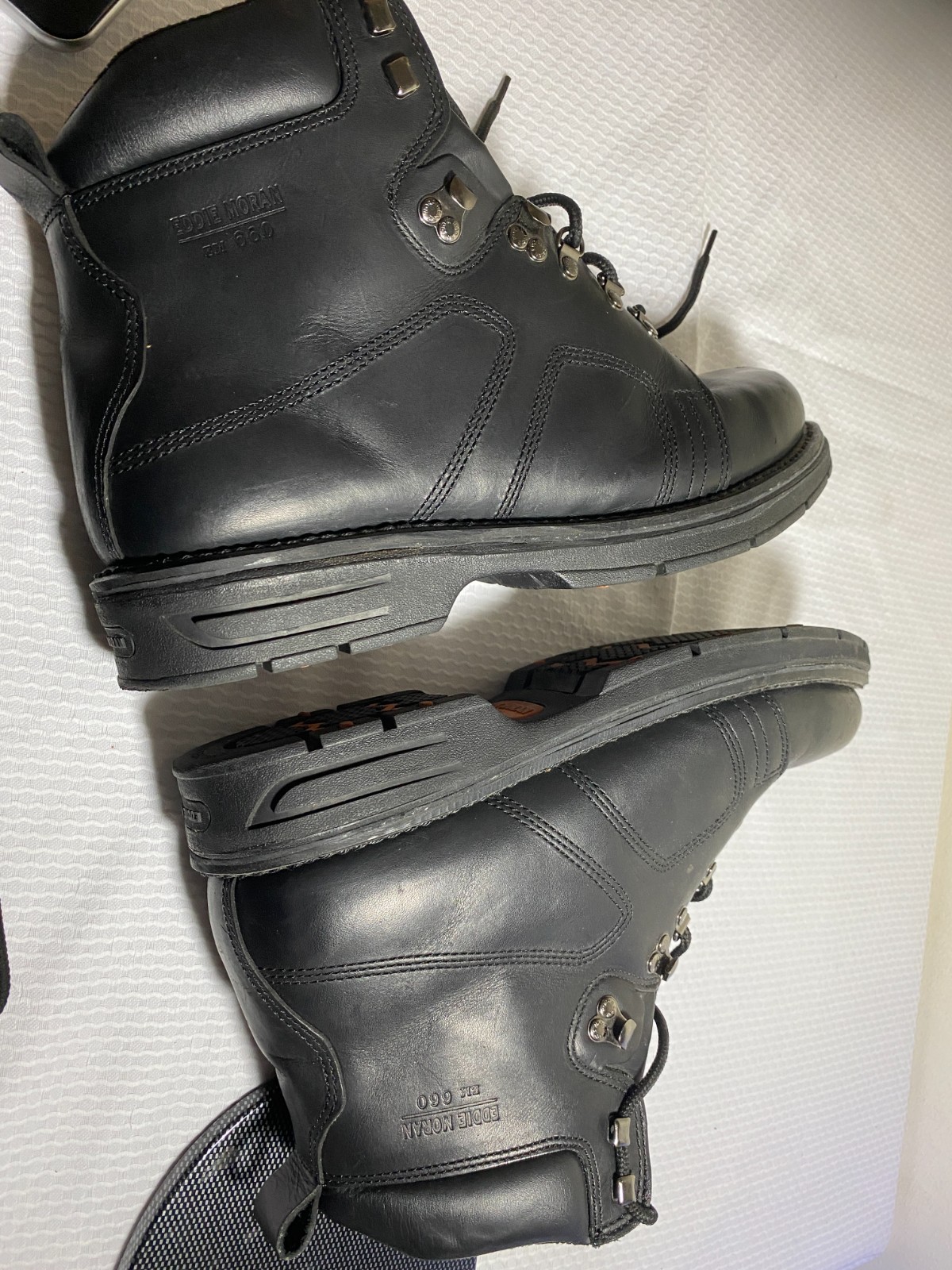 Eddie Moran Work Boots Black Mens Size 14M Chevron Orange Sole Slip Resistant