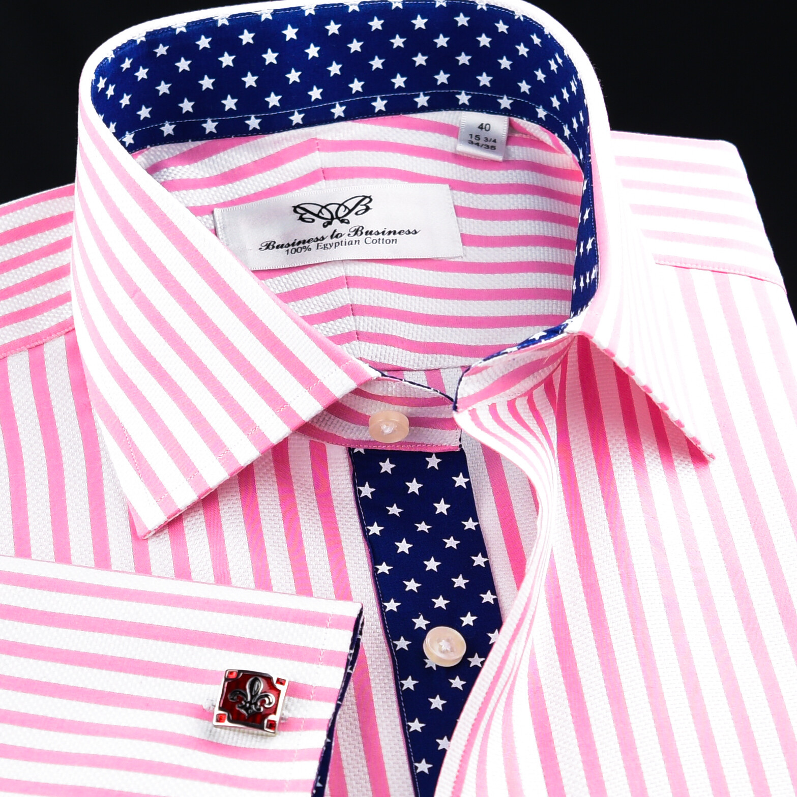 Pink Stripe Unique Designed Blue Stars Inner Lining Business Shirt Smart Top