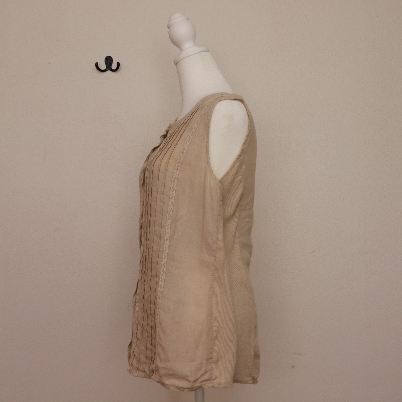 Lina Tomey Made in Italy Women’s Large Slevless Blouse 100%Linen 95%Cotton Beige